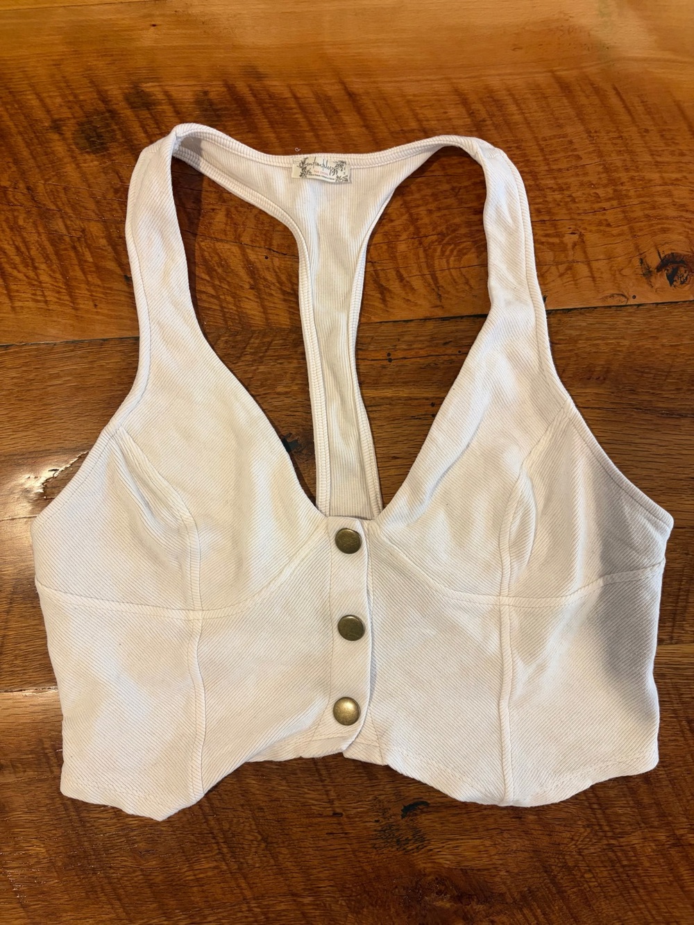 White Racerback Button-Front Crop Top Free People Vera Vesty Cami M